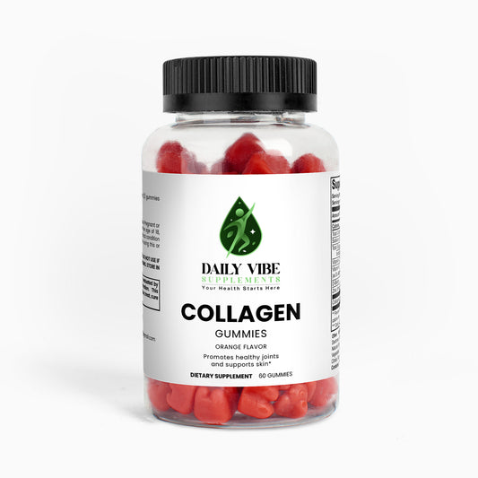 Bottle of Daily Vibe Collagen Gummies on a white background