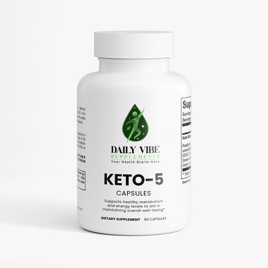 Keto-5 capsules bottle by Daily Vibe on a white background