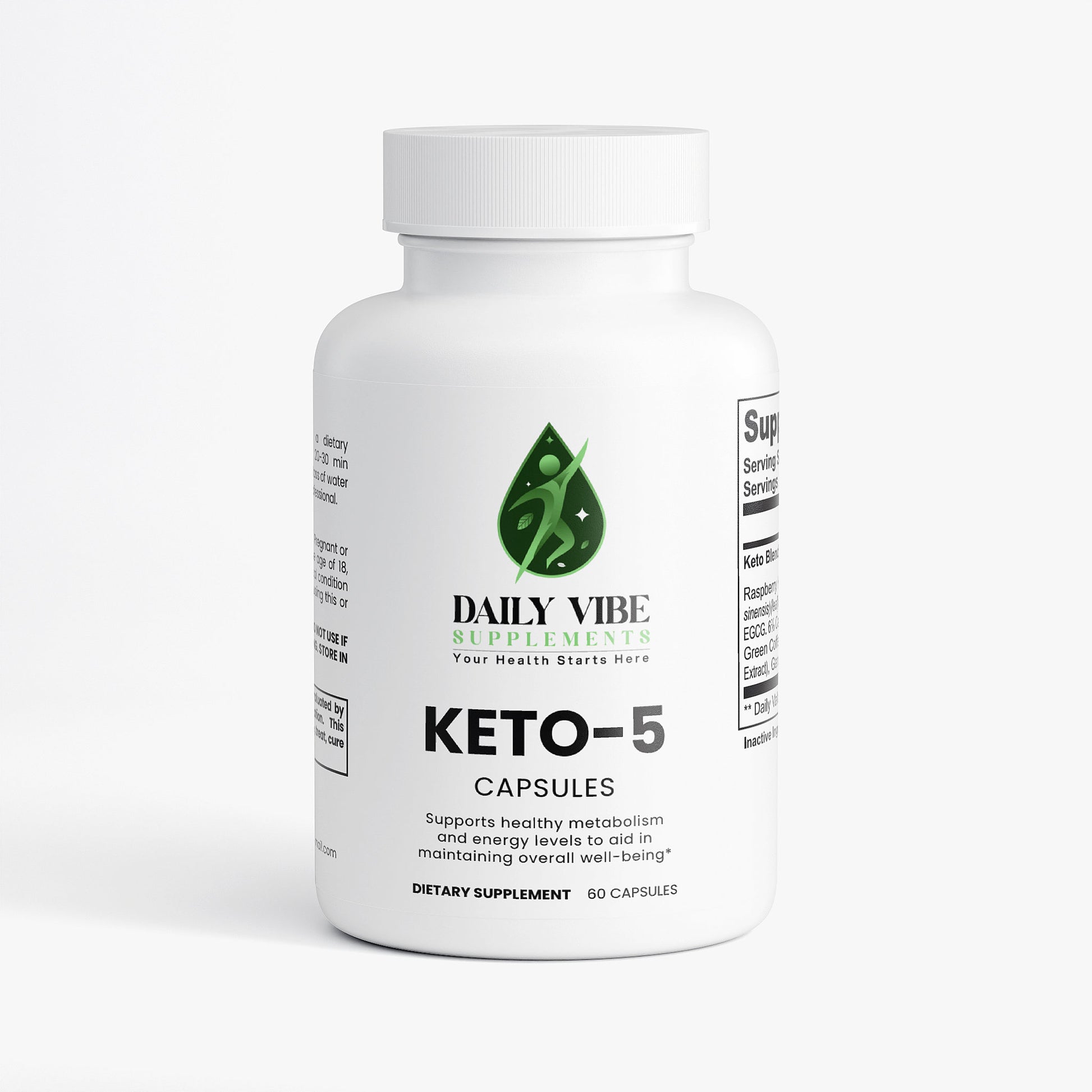 Keto-5 capsules bottle by Daily Vibe on a white background