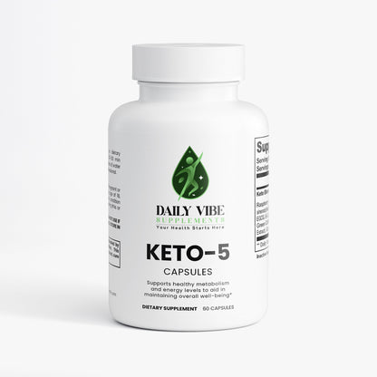 Keto-5 capsules bottle by Daily Vibe on a white background
